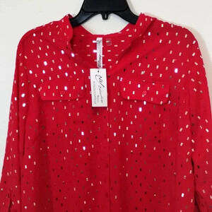 NY Collection Red Silver Women's Fashion Plus Size Blouse